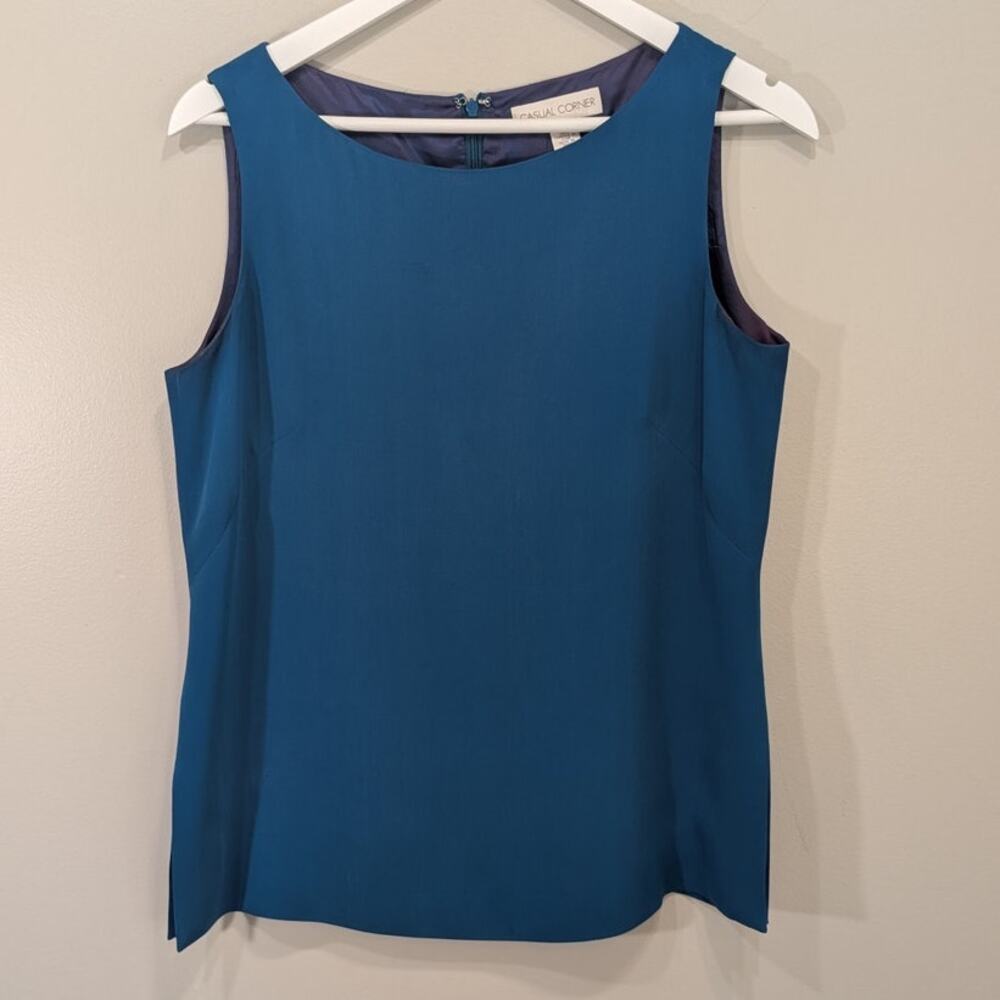 Casual Corner Silk Shell Tank Top Teal Classic Boss Brunch Shower Garden Size 8